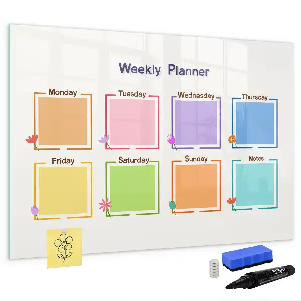 Magnetisch glazen weekplanner geschikt voor notities en foto's