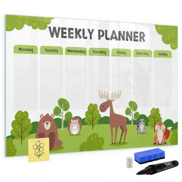 Beschrijfbaar glazen magneetbord met design lestafel