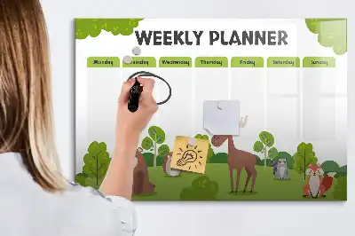 Beschrijfbaar glazen magneetbord met design lestafel