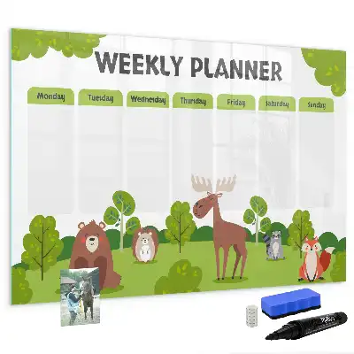 Beschrijfbaar glazen magneetbord met design lestafel