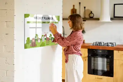 Beschrijfbaar glazen magneetbord met design lestafel