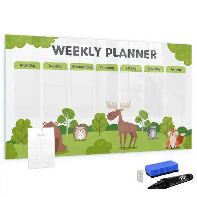 Beschrijfbaar glazen magneetbord met design lestafel