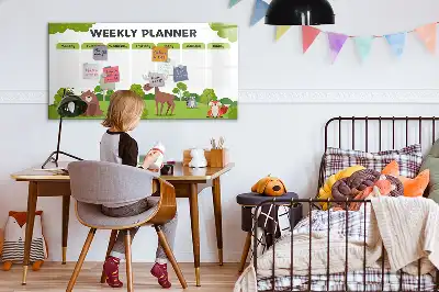 Beschrijfbaar glazen magneetbord met design lestafel