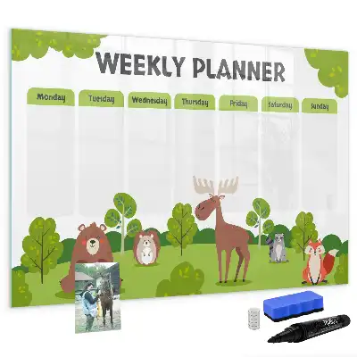 Beschrijfbaar glazen magneetbord met design lestafel