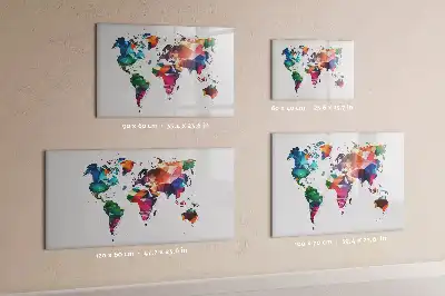 Beschrijfbaar glazen magneetbord met design van wereldkaart uit driehoeken