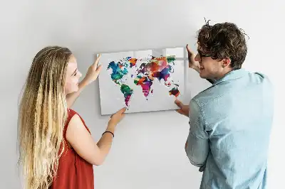 Beschrijfbaar glazen magneetbord met design van wereldkaart uit driehoeken