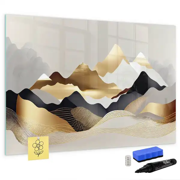 Beschrijfbaar glazen magneetbord met abstract design Berg