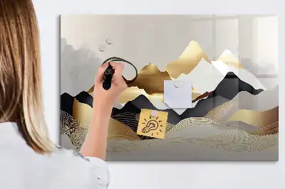 Beschrijfbaar glazen magneetbord met abstract design Berg