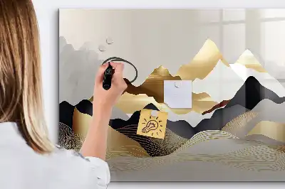 Beschrijfbaar glazen magneetbord met abstract design Berg