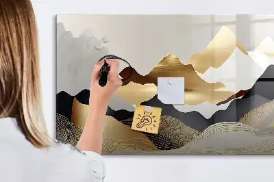 Beschrijfbaar glazen magneetbord met abstract design Berg
