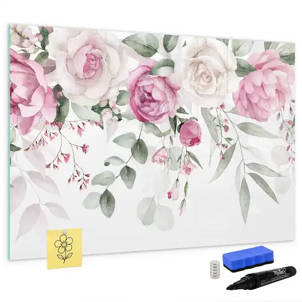 Magnetisch glazen schrijfbord met aquarel rozen