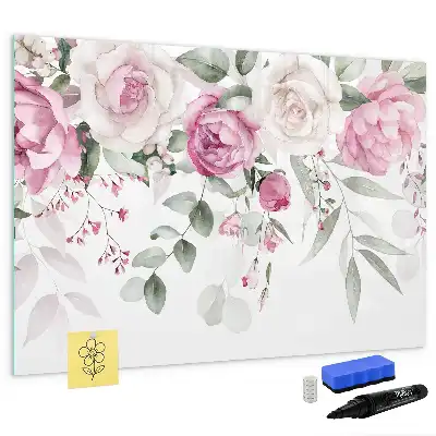 Magnetisch glazen schrijfbord met aquarel rozen