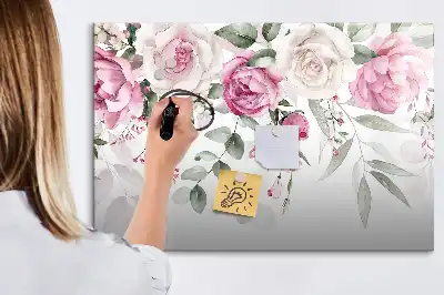 Magnetisch glazen schrijfbord met aquarel rozen