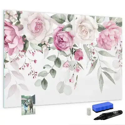 Magnetisch glazen schrijfbord met aquarel rozen