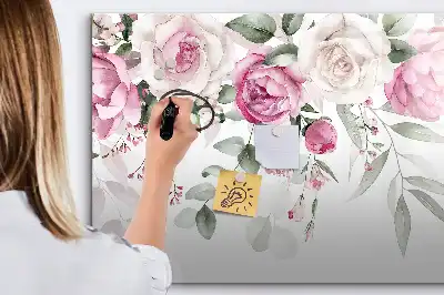 Magnetisch glazen schrijfbord met aquarel rozen
