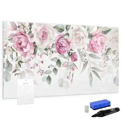 Magnetisch glazen schrijfbord met aquarel rozen