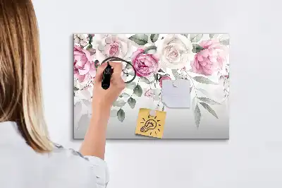 Magnetisch glazen schrijfbord met aquarel rozen