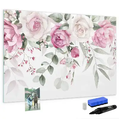 Magnetisch glazen schrijfbord met aquarel rozen