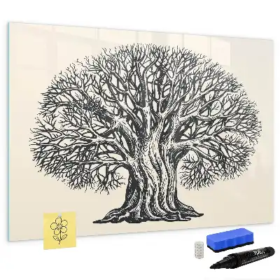 Beschrijfbaar glazen magneetbord met natuurboom design
