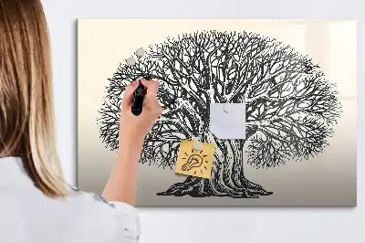 Beschrijfbaar glazen magneetbord met natuurboom design