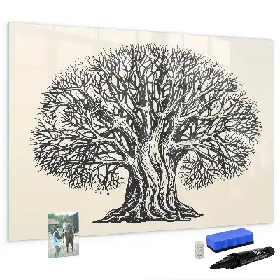 Beschrijfbaar glazen magneetbord met natuurboom design