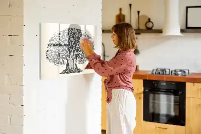 Beschrijfbaar glazen magneetbord met natuurboom design
