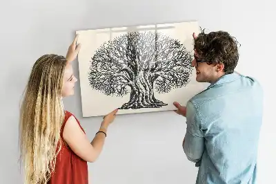 Beschrijfbaar glazen magneetbord met natuurboom design