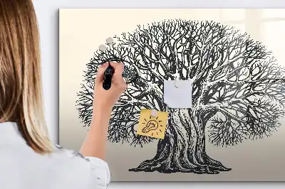 Beschrijfbaar glazen magneetbord met natuurboom design