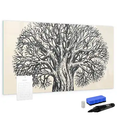 Beschrijfbaar glazen magneetbord met natuurboom design