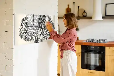 Beschrijfbaar glazen magneetbord met natuurboom design