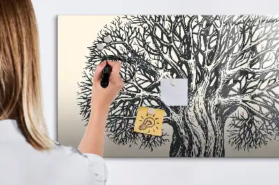 Beschrijfbaar glazen magneetbord met natuurboom design