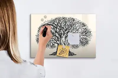 Beschrijfbaar glazen magneetbord met natuurboom design