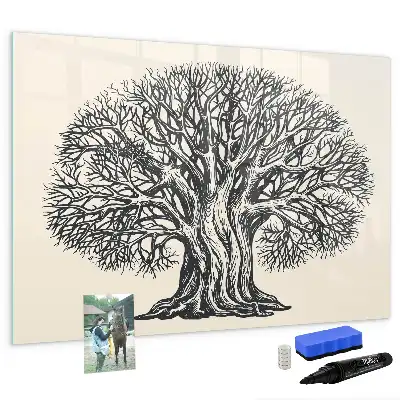 Beschrijfbaar glazen magneetbord met natuurboom design