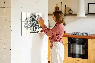 Beschrijfbaar glazen magneetbord met natuurboom design