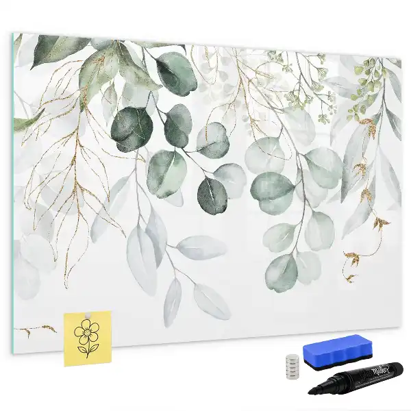 Beschrijfbaar glazen magneetbord met design van klimplanten