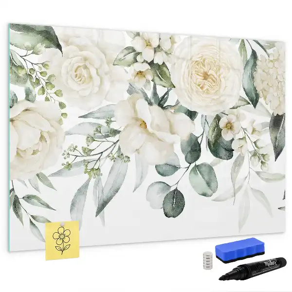 Magnetisch glazen schrijfbord met bloemenprint