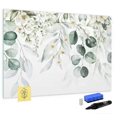 Beschrijfbaar glazen magneetbord met natuurplanten design