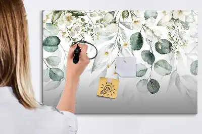 Beschrijfbaar glazen magneetbord met natuurplanten design