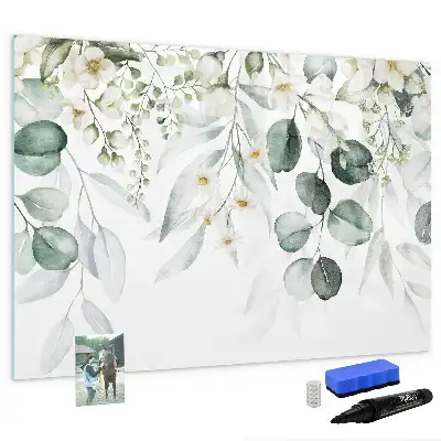 Beschrijfbaar glazen magneetbord met natuurplanten design