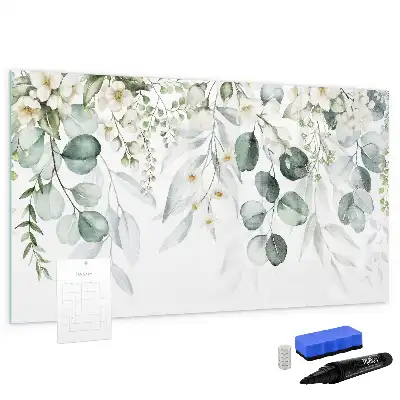 Beschrijfbaar glazen magneetbord met natuurplanten design