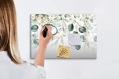 Beschrijfbaar glazen magneetbord met natuurplanten design