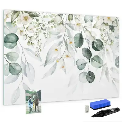 Beschrijfbaar glazen magneetbord met natuurplanten design