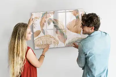 Magnetisch glazen schrijfbord voor notities en foto's met bladpatroon