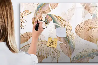 Magnetisch glazen schrijfbord voor notities en foto's met bladpatroon