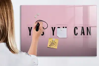 Magnetisch glazen memobord voor notities en foto's uitvoering Ja je kunt het