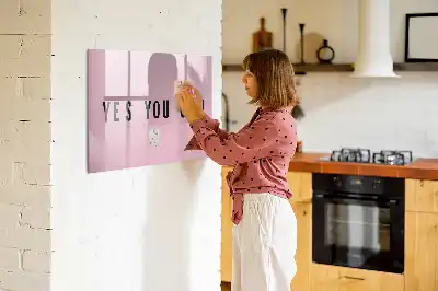 Magnetisch glazen memobord voor notities en foto's uitvoering Ja je kunt het