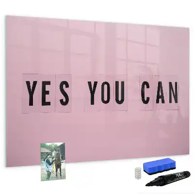 Magnetisch glazen memobord voor notities en foto's uitvoering Ja je kunt het