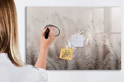 Beschrijfbaar glazen magneetbord met motief van exotische bladeren