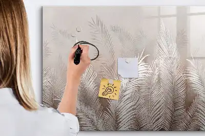 Beschrijfbaar glazen magneetbord met motief van exotische bladeren