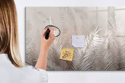 Beschrijfbaar glazen magneetbord met motief van exotische bladeren